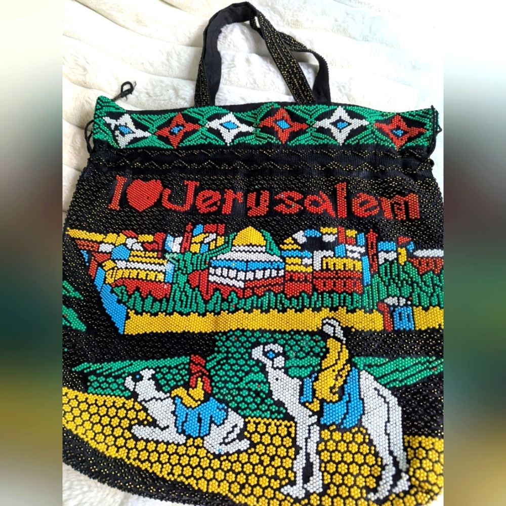 Colorful Beaded I Love Jerusalem Tote Bag